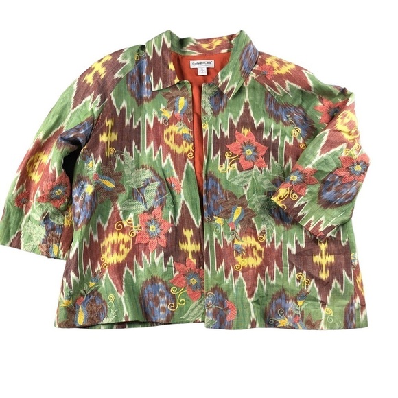 Coldwater Creek Womens XL Linen Blend Embroidered Jacket, Aztec, Southwestern - Picture 1 of 9
